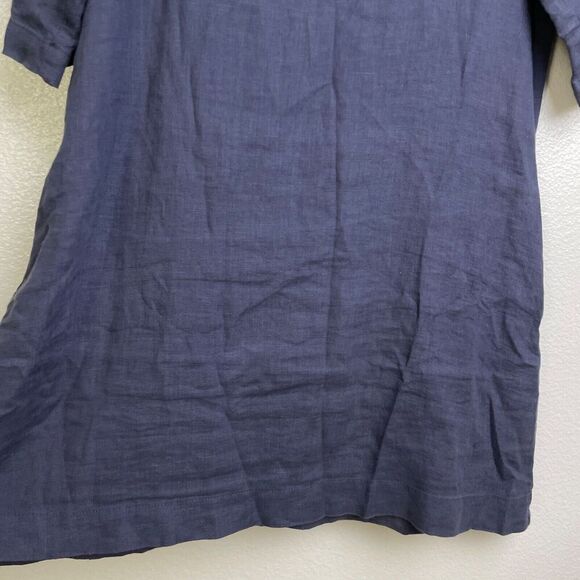 Len OK Medium 100% Linen Blue Purple Shirt Dress Pockets 3/4 Sleeves Belarus - Picture 6 of 10